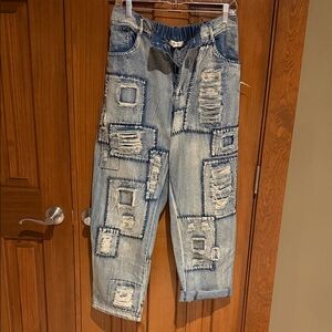 Blue velvet Denim Patchwork Pants